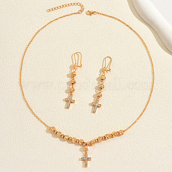 Vintage Cross Brass Micro Pave Clear Cubic Zirconia Earrings & Necklaces Sets for Women&nbsp;UW3402