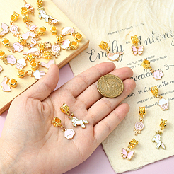 50Pcs 10 Styles Alloy Pink Enamel European Dangle Charms&nbsp;ENAM-CJ0005-49