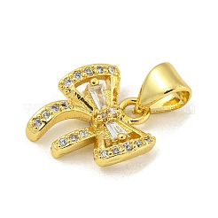 Bowknot Rack Plating Brass Clear Cubic Zirconia Pendants&nbsp;KK-Z053-14G-06
