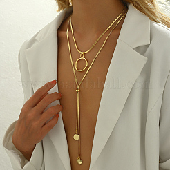 Stainless Steel Disc Tassel Double Layered Adjustable Slider Women's Necklaces&nbsp;SJ4314