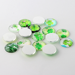 Half Round/Dome Four Leaf Clover Glass Cabochons&nbsp;GGLA-A002-12mm-CC