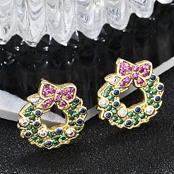 Christmas Rack Plating Brass Cubic Zirconia Stud Earrings&nbsp;EJEW-K245-55E-G