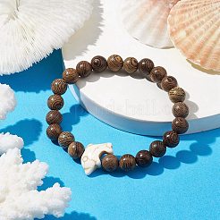 Synthetic Turquoise Dolphin Beads with Natural Wenge Wood Beaded Stretch Bracelets&nbsp;BJEW-JB10213-03
