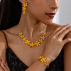 Flower Brass Enamel Pendant Necklace & Stud Dangle Earring & Link Bracelet&nbsp;FS-WGA6C2B-01
