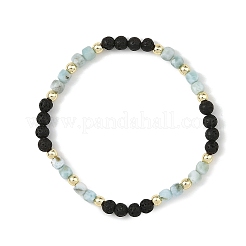 4Pcs 4 Styles Natural Mixed Stone Faceted Cube and Round Natural Lava Rock Beaded Stretch Bracelets for Women&nbsp;BJEW-JB14250-01