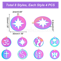 32Pcs 8 Style Ion Plating(IP) 201 Stainless Steel Pendants&nbsp;STAS-UN0038-99