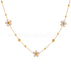 Flower Stainless Steel Pave Clear Cubic Zirconia Chain Necklaces & Stud Earrings Sets&nbsp;FS-WG6648A-01