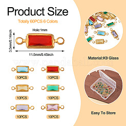 60Pcs 6 Colors Brass Pave K9 Glass Connector Charms&nbsp;KK-TA0003-14