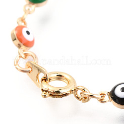 Real 18K Gold Plated Evil Eye Brass Enamel Link Bracelets&nbsp;BJEW-EE0001-14