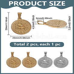 2Pcs 2 Colors 304 Stainless Steel Pendants&nbsp;STAS-LP0003-92I