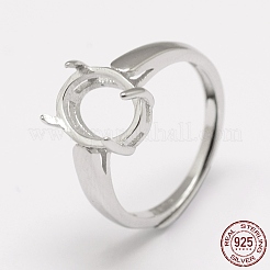 Anti-Tarnish Adjustable Rhodium Plated 925 Sterling Silver Solitaire Ring Settings&nbsp;STER-P033-17P