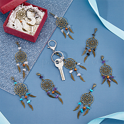 Tibetan Style Alloy & Gemstone Chip Woven Net/Web with Feather Pendant Decoration&nbsp;HJEW-AB00526
