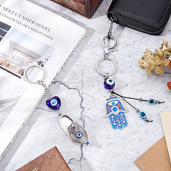 2Pcs 2 Style Turkish Blue Evil Eye Lucky Shoes/Hamsa Hand/Hand of Miriam Pendant Alloy Keychain&nbsp;KEYC-AR0001-27
