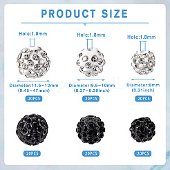 120Pcs 6 Styles Rhinestone Pave Disco Ball Beads&nbsp;RB-TA0001-14