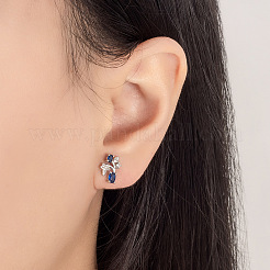 Brass Micro Pave Cubic Zirconia Leaf Stud Earrings&nbsp;WGE7159-01