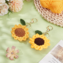2Pcs 2 Styles Handmade Fibre Woven Sunflower Keychains&nbsp;KEYC-PH01614