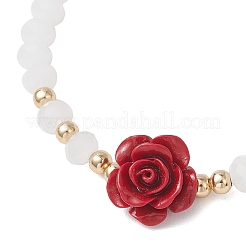 Glass with Synthetic Coral 3D Flower Rose  Beaded Stretch Bracelets for Women&nbsp;BJEW-JB13498