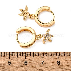 Starfish Brass Micro Pave Cubic Zirconia Hoop Earrings&nbsp;EJEW-F384-14G-01