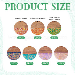 14Pcs 7 Colors Opaque Resin and Walnut Wood Pendants&nbsp;RESI-TA0005-23
