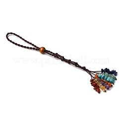 Chakra Theme Natural Red Aventurine & Green Aventurine & Red Jasper & Citrine & Amethyst & Lapis Lazuli & Synthetic Turquoise Tassel Pendant Decorations&nbsp;HJEW-JM03513