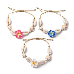 Natural Mixed Cowrie Shell Beads & Synthetical Turquoise Beads Braided Bead Bracelets&nbsp;BJEW-TA00641