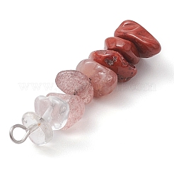 Gradient Color Natural Quartz Crystal & Natural Rhodonite & Natural Red Jasper & Natural Strawberry Quartz Chip Beaded Pendants&nbsp;PALLOY-JF02790-06