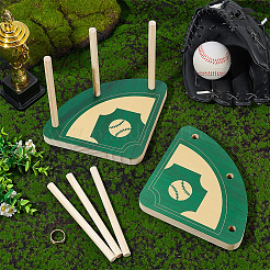 Baseball Theme Wood Ring Organizer Display Stands with 3 Sticks Supports&nbsp;RDIS-WH0030-01B