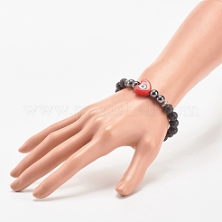 Natural Lava Rock & Synthetic Hematite Stretch Bracelet&nbsp;BJEW-JB08323-02