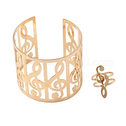 Alloy Hollow Musical Note Wide Cuff Bangle & Ring Sets for Women&nbsp;SJEW-C005-03G