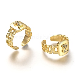 Brass Micro Pave Clear Cubic Zirconia Cuff Rings&nbsp;RJEW-H541-01Z-G