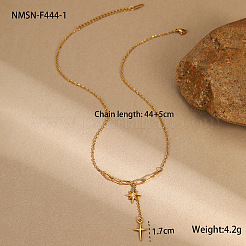 304 Stainless Steel Crystal Rhinestone Double Star Tassel Necklaces for Women&nbsp;WGF3CA2-01