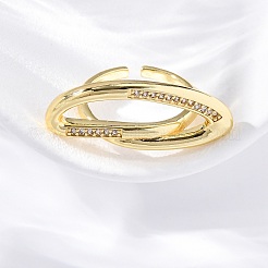 Brass Micro Pave Clear Cubic Zirconia Cuff Rings for Women&nbsp;RJEW-U043-13G