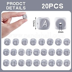 20Pcs Grey Cube Letter Silicone Beads 12x12x12mm Square Dice Alphabet Beads with 2mm Hole Spacer Loose Letter Beads for Bracelet Necklace Jewelry Making&nbsp;JX436E