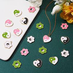 24Pcs 6 Style Rack Plating Light Gold Alloy Enamel Pendants&nbsp;ENAM-SZ0002-09