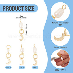 30Pcs 3 Styles Natural Cultured Freshwater Pearl & 201 Stainless Steel Moon Pendants&nbsp;PALLOY-TAC0317