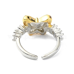 Rack Plating Brass Micro Pave Cubic Zirconia Open Cuff Rings&nbsp;RJEW-C076-07C-G
