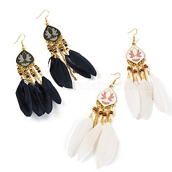 2 Pairs 2 Colors Bohemian Alloy Feather Dangle Earrings&nbsp;EJEW-TA0001-78B