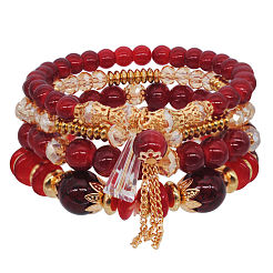 4Pcs 4 Styles Bohemian Style Alloy Glass Round Beaded Stretch Bracelets&nbsp;FS-WG80D8B-01