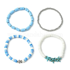 4Pcs 4 Styles Polymer Clay Heishi Surfer Stretch Bracelets Set&nbsp;BJEW-TA00373