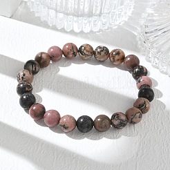 Natural Rhodonite Round Beaded Stretch Bracelets&nbsp;GG-CBA12F1-02A-01