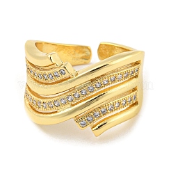Brass Micro Pave Cubic Zirconia Open Cuff Ring&nbsp;RJEW-C033-13G