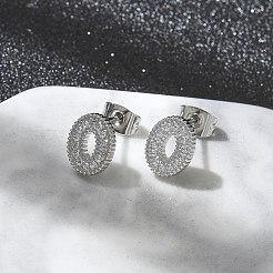 304 Stainless Steel Micro Pave Clear Cubic Zirconia Stud Earrings&nbsp;STAS-Z107-01P-03