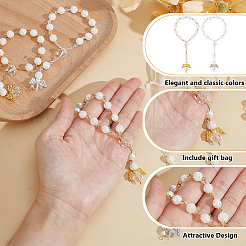 28Pcs 2 Styles Angel with Flower Plastic Imitation Pearl Charm Bracelets&nbsp;BJEW-GO0001-40
