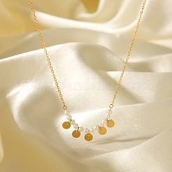Elegant Imitation Pearl Beaded Stainless Steel Disc Bib Necklaces for Women&nbsp;CZ7605