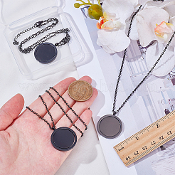 3Pcs Stainless Steel Rotatable Blank Flat Round Pendant Necklaces for Women Men&nbsp;NJEW-SC0001-81