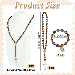 3Pcs Synthetic Hematite & Natural Tiger Eye Bracelets & Necklaces Sets&nbsp;SJEW-UN00006