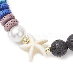 Natural Lava Rock & Synthetic Turquoise & Shell Pearl Beaded Stretch Bracelets for Women&nbsp;BJEW-JB12154