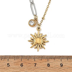 Duo Tone 304 Stainless Steel Sun Pendant Mixed Chain Necklaces for Women&nbsp;NJEW-JN06597