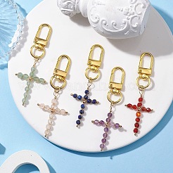 Wire Wrapped Natural Gemstone Cross Pendant Decoration&nbsp;HJEW-JM01932