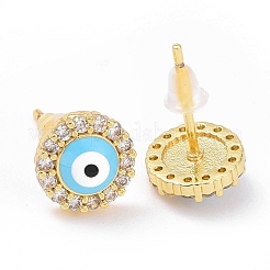 Enamel Evil Eye Stud Earrings with Clear Cubic Zirconia&nbsp;KK-E033-02G